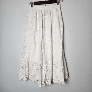 ADIVA White Lace Eyelet Midi Skirt Cottagecore XS